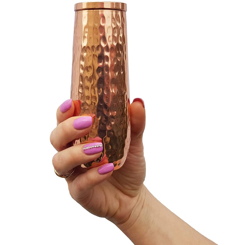 Mosscoff Copper flutes set of 4 - Moscow mule copper flutes - 10 oz hammered stemless champagne flutes of solid copper - copper wedding 7th set - Image 5